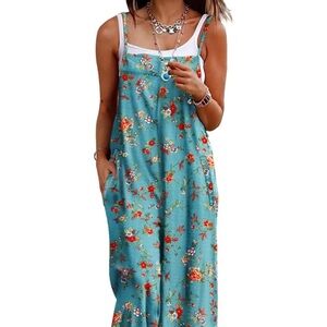 Floral Blue Sleeveless Jumpsuit